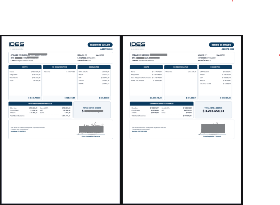Recibos generados en PDF